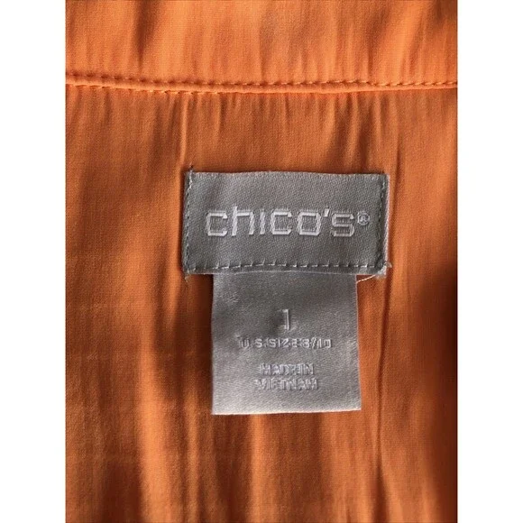 Chico’s Size 1 Orange Tunic V Neck Top Flowy Easy Care Career Or Casual 8/10 - Picture 6 of 11